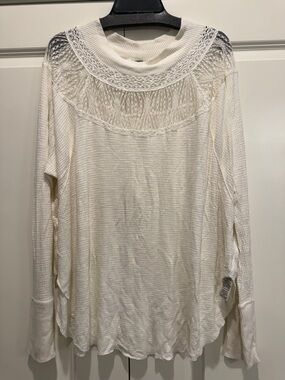 Free People Ivory Crochet Yoke Long Sleeve Top